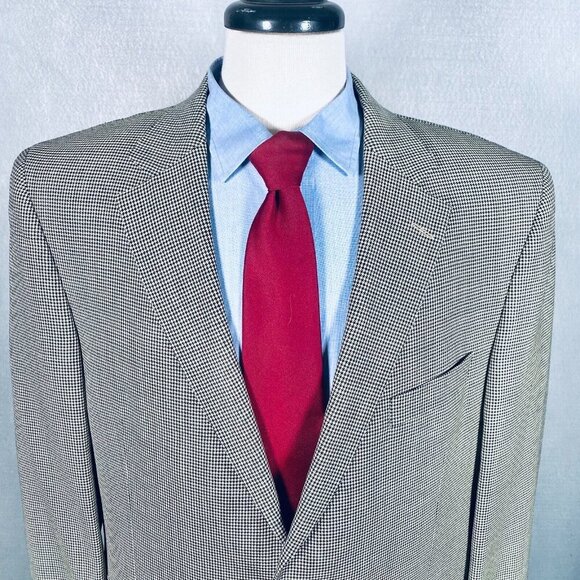 Jack Victor Blazer Mens 46R Gray Wool Union Made Houndstooth Jacket - Picture 1 of 15